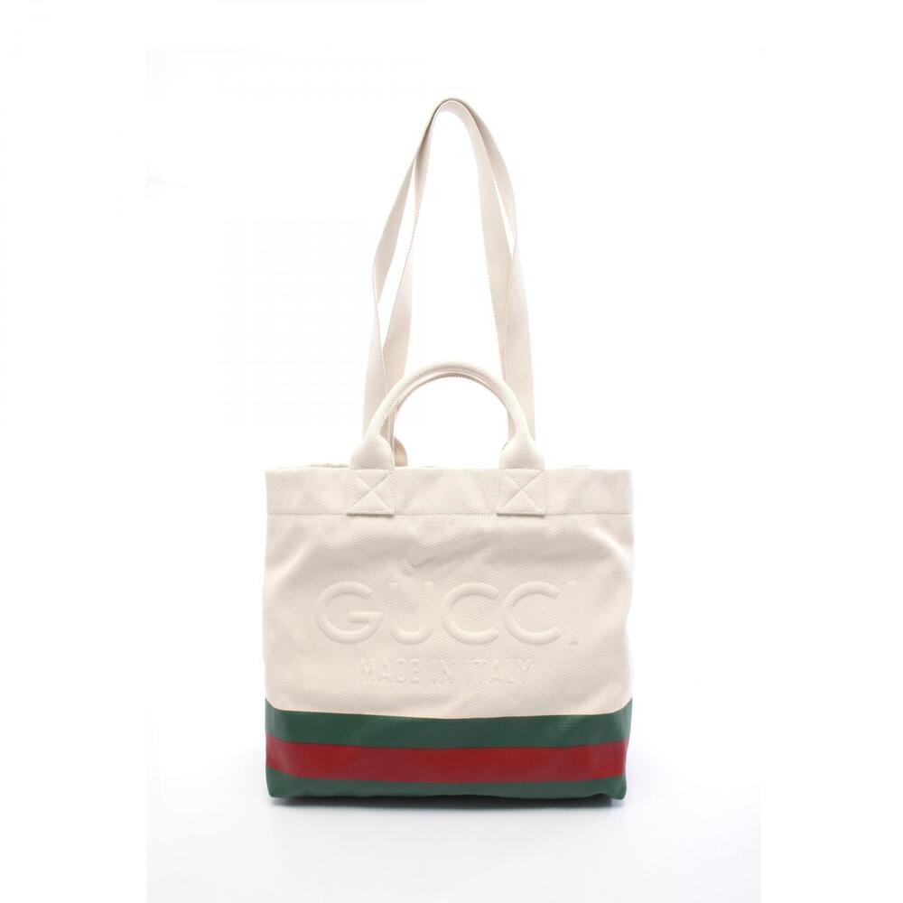 Gucci Sherry Tote Bag Canvas Ivory White Green Red